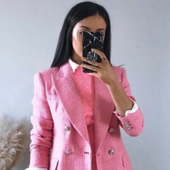 Zara Pink Double Breasted Textured Blazer Jacket  Size XS - Picture 13 of 14